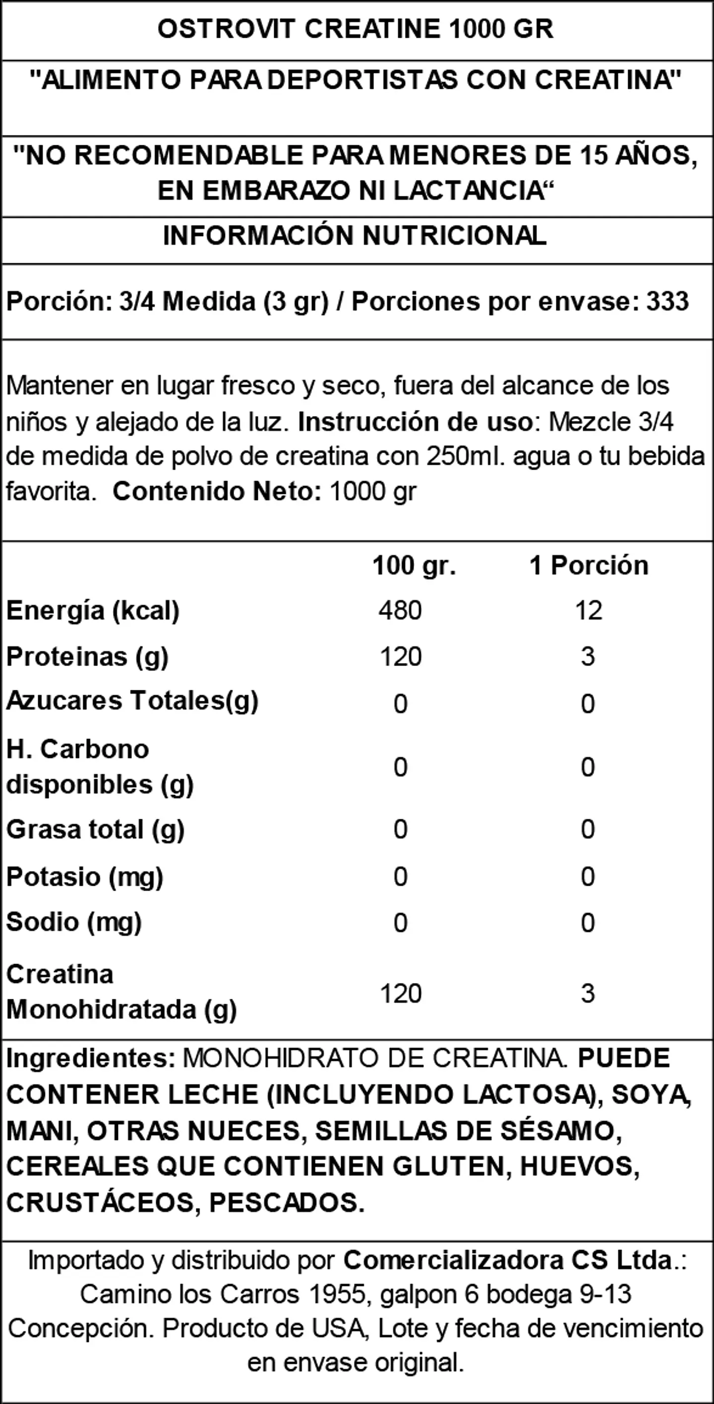 Creatina Monohidratada Ostrovit 1 kg - 200 Servicios 3