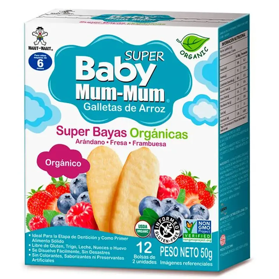 Galletas de Arroz Baby Mum-Mum Super Bayas 50g 12 un 1