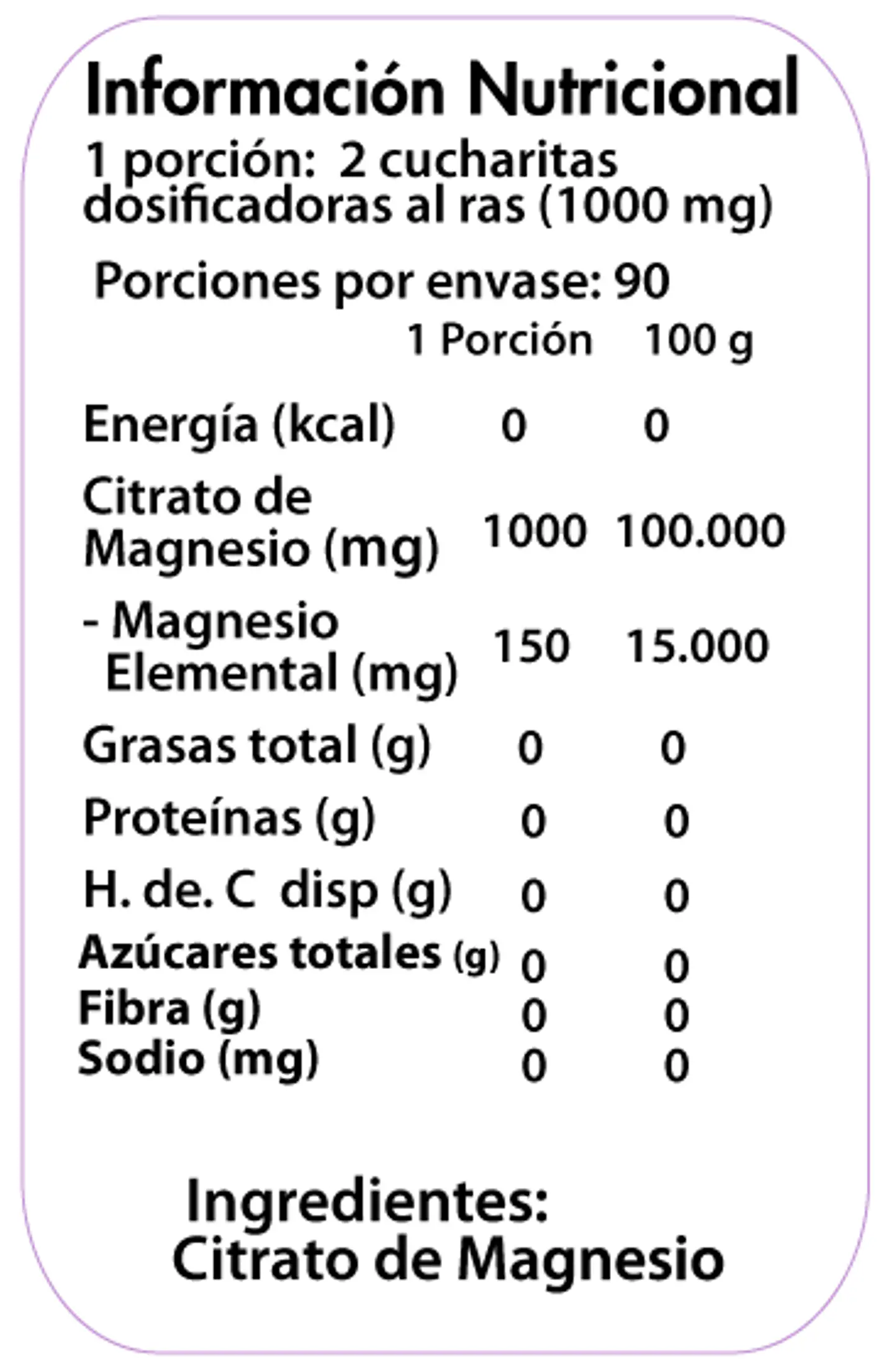 Citrato de Magnesio Dulzura Natural 90 Porciones 1000 mg 2