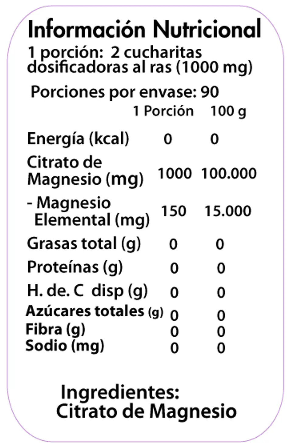 Citrato de Magnesio Dulzura Natural 90 Porciones 1000 mg 2