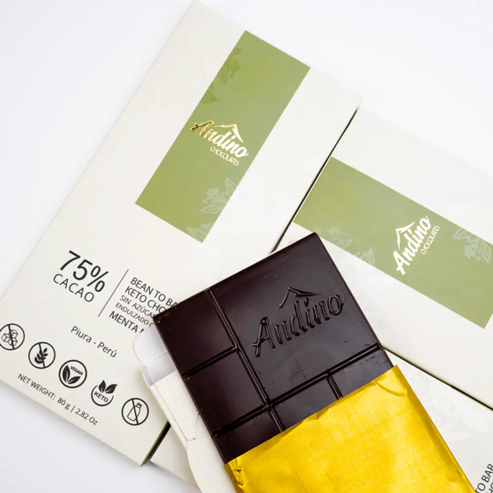 Barra de Chocolate Keto Andino 75% Con Menta Sin Azúcar 80g 3