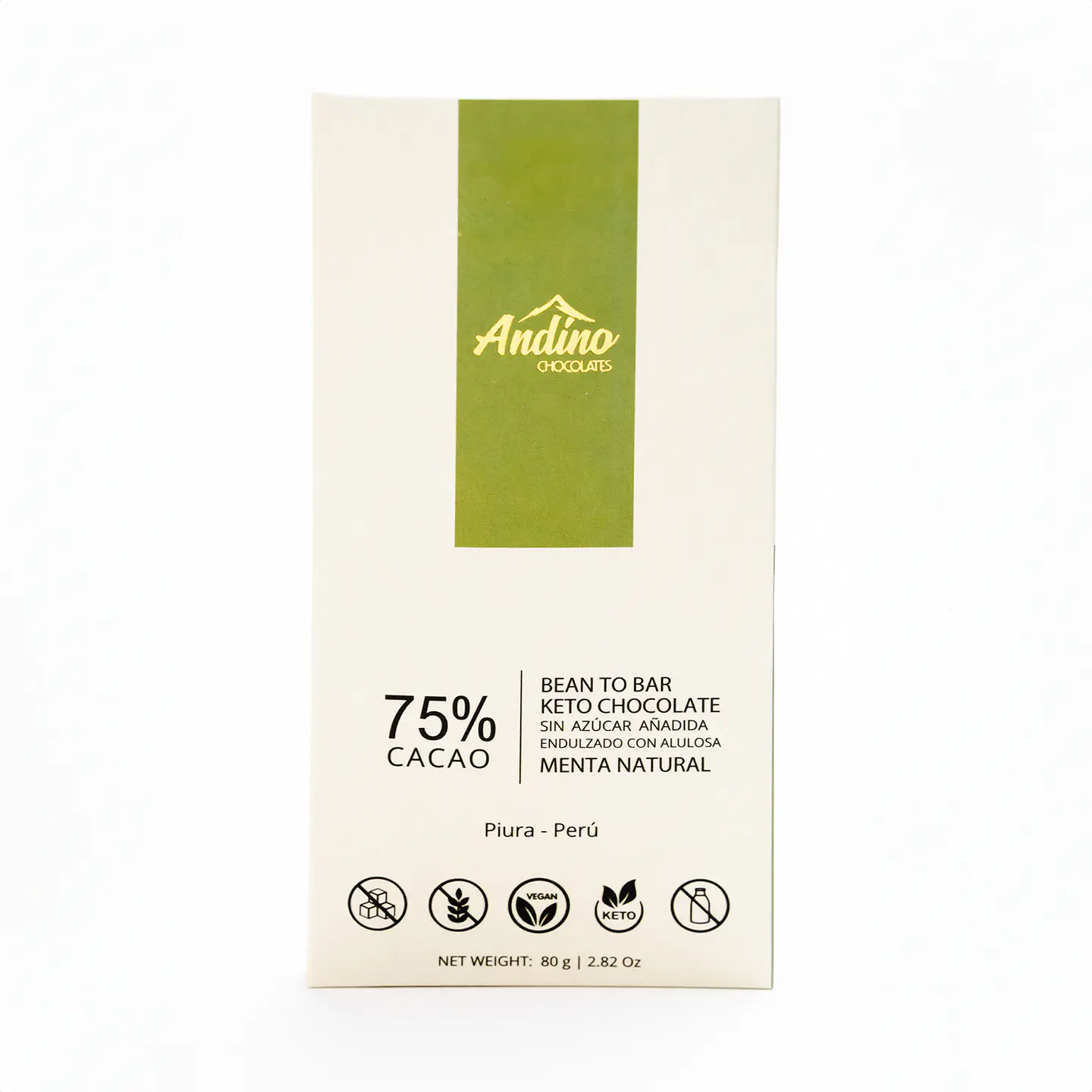 Barra de Chocolate Keto Andino 75% Con Menta Sin Azúcar 80g 1