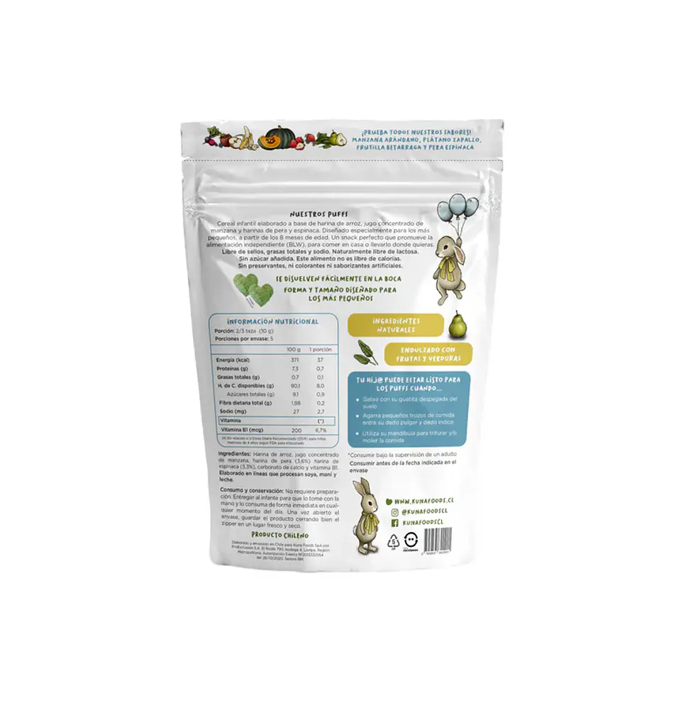 Puffs Pera Espinaca Familiar Kuna Foods 50g 2