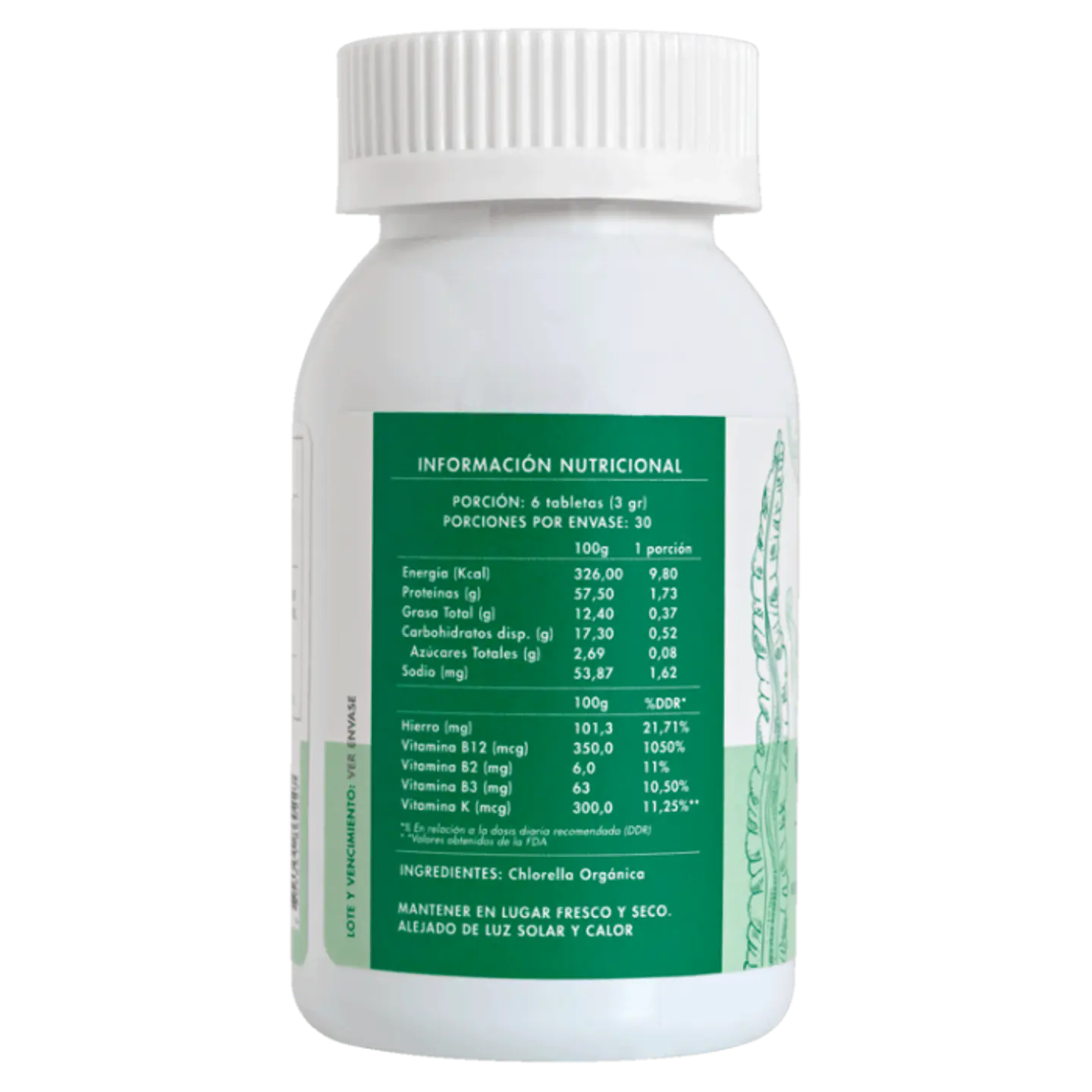 Chlorella Orgánica Manare en Tabletas - 180 un 2