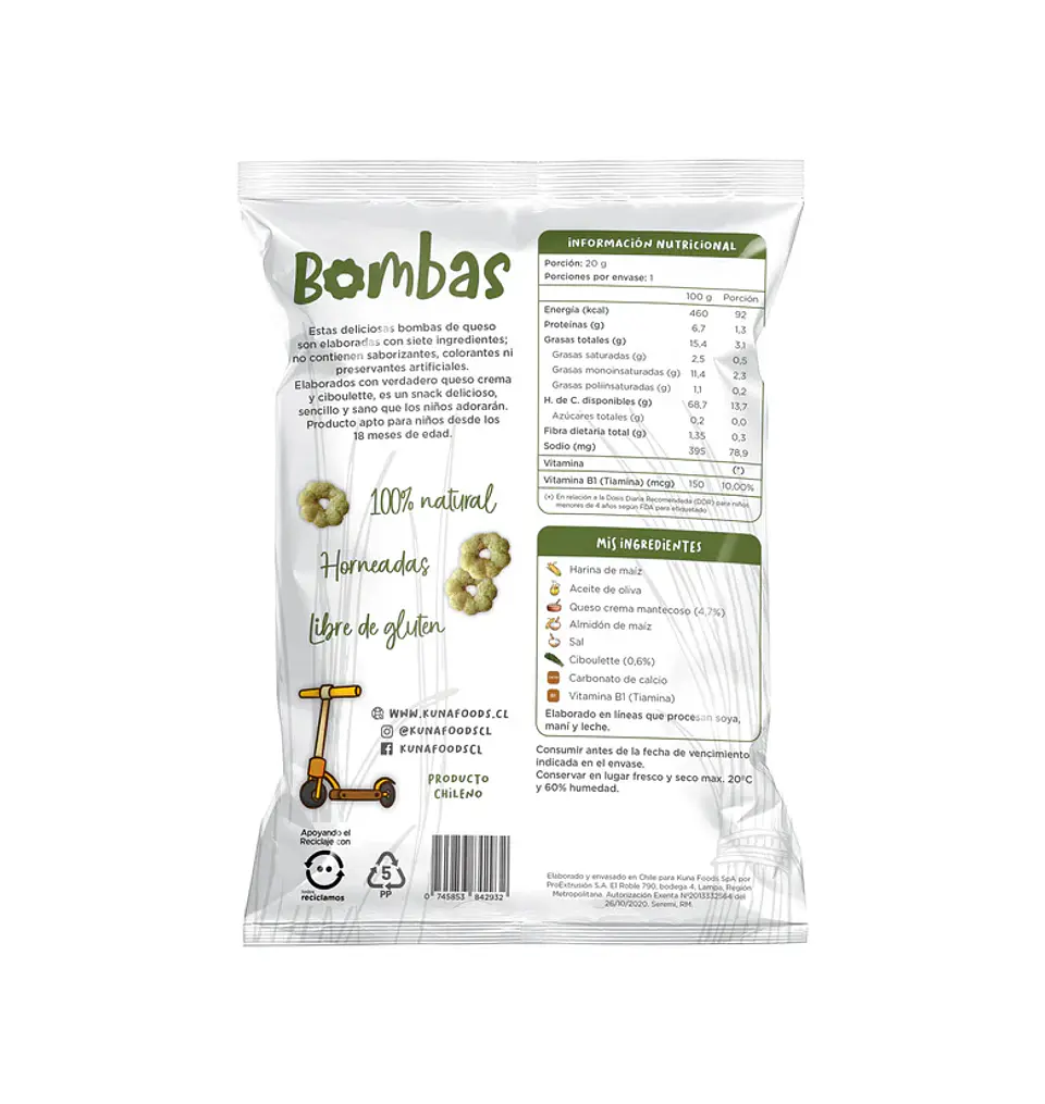 Bombas Queso Crema y Ciboulette Kuna Foods 20g 2