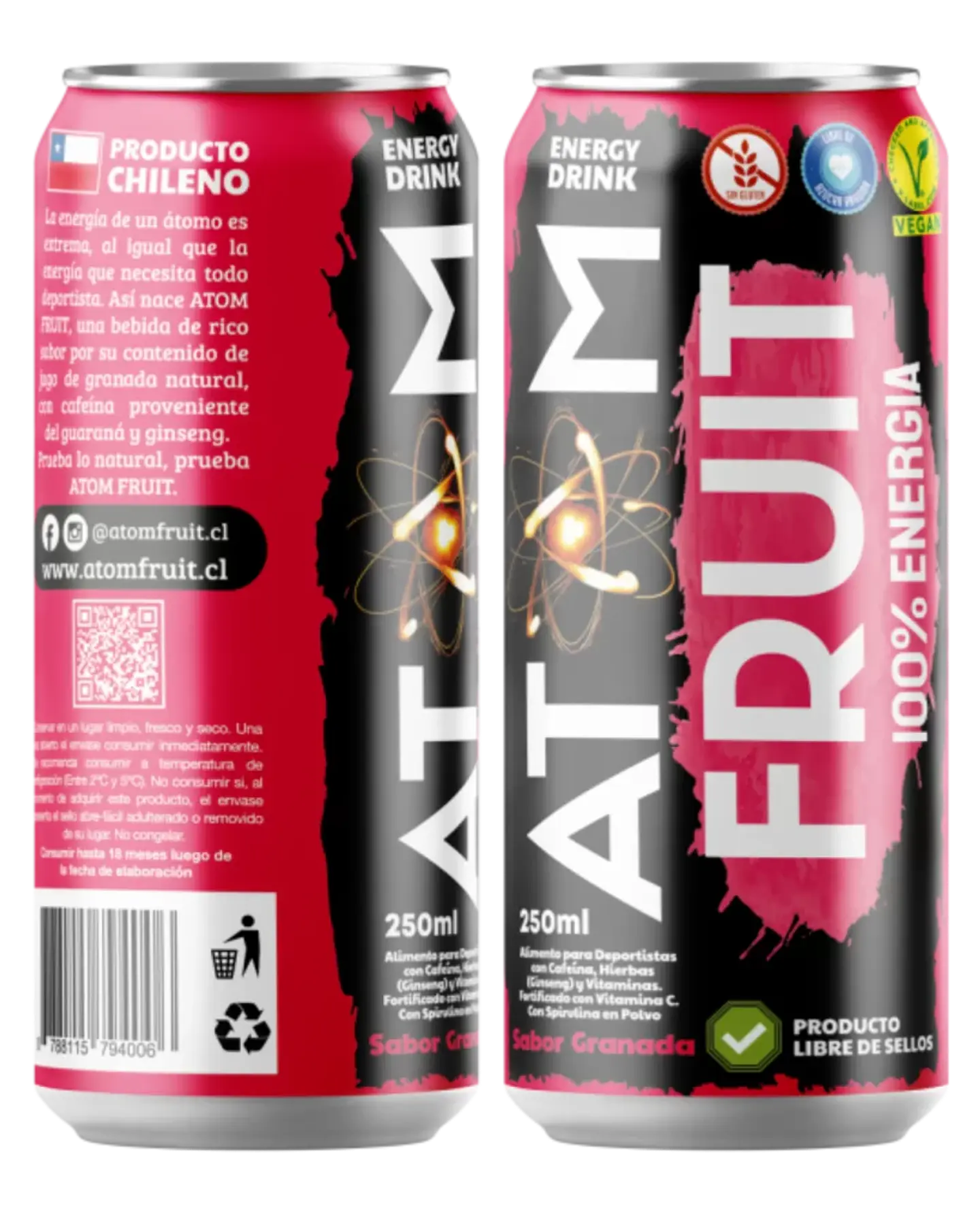 Bebida Energética Atom Fruit Granada 250 ml 1