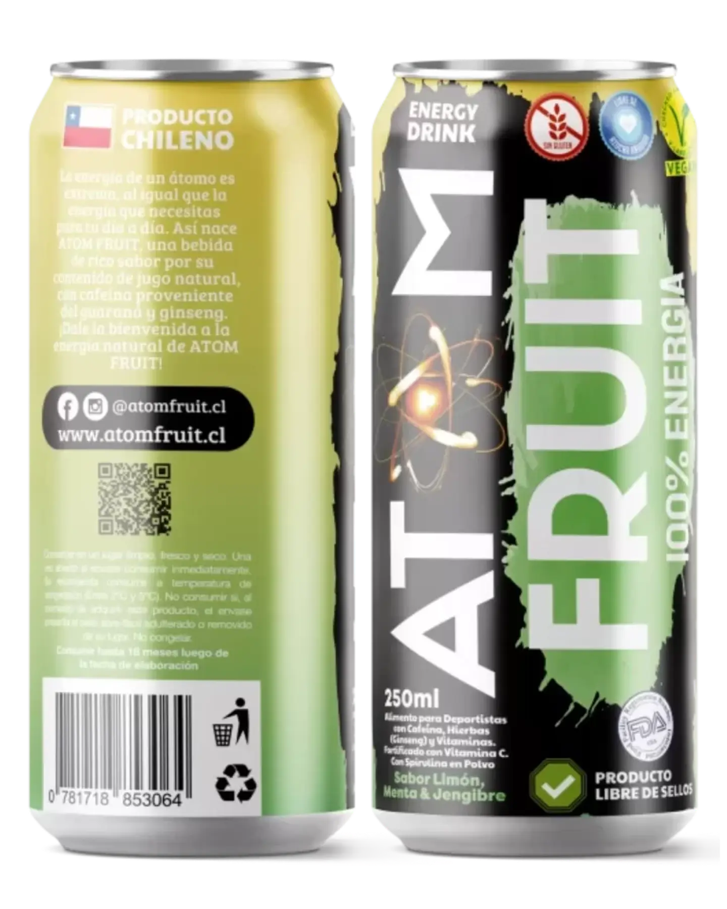 Bebida Energética Atom Fruit Limón 250 ml 1