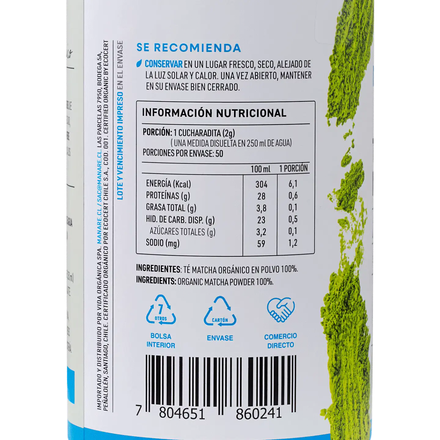 Te Matcha Orgánico en polvo 100g Manare 3