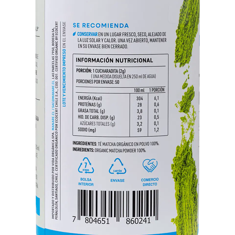Te Matcha Orgánico en polvo 100g Manare 3