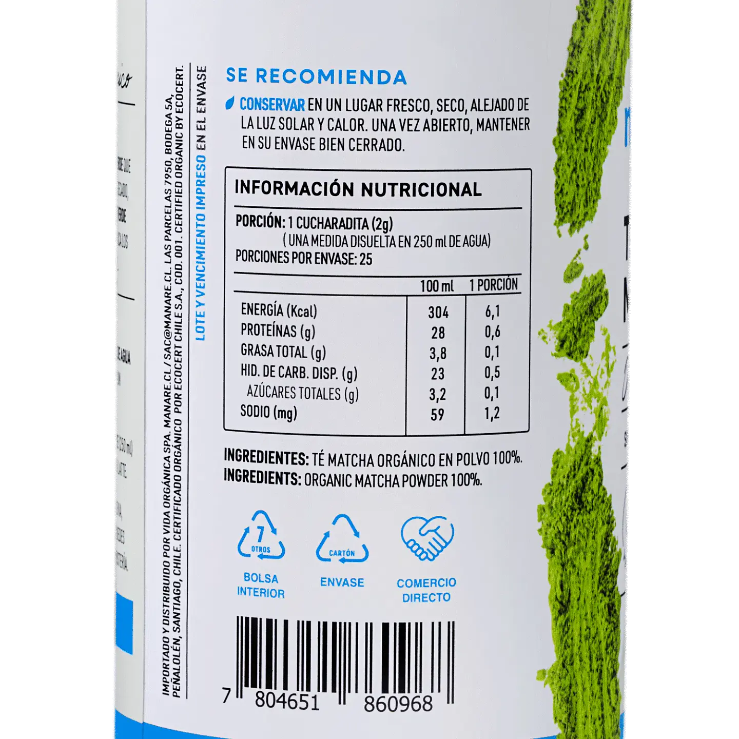 Te Matcha Orgánico en polvo 50g Manare 3