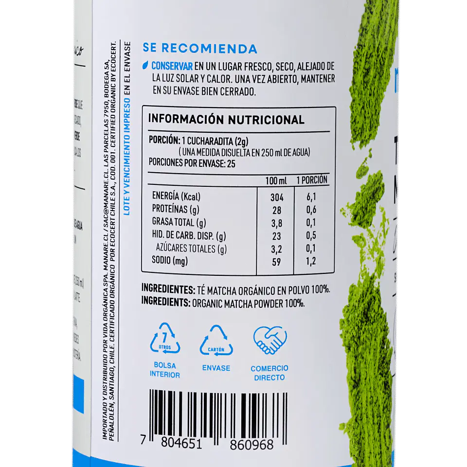 Te Matcha Orgánico en polvo 50g Manare 3