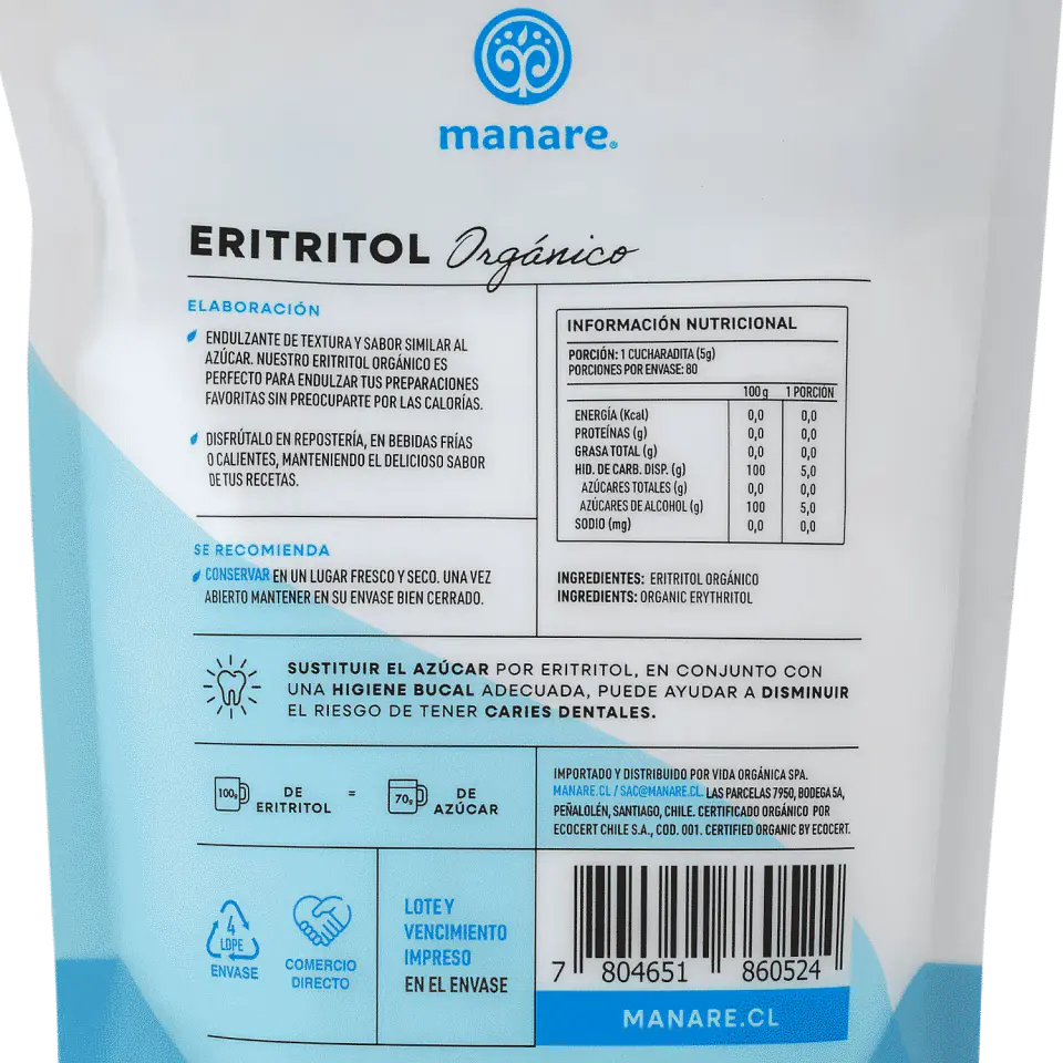 Eritritol Orgánico Manare 400g 3
