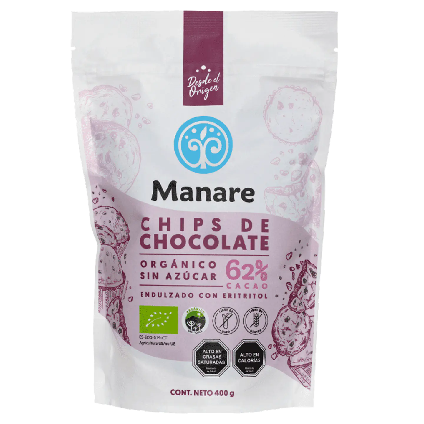 Chips sin azúcar 62% Cacao Orgánico 400g Manare 1