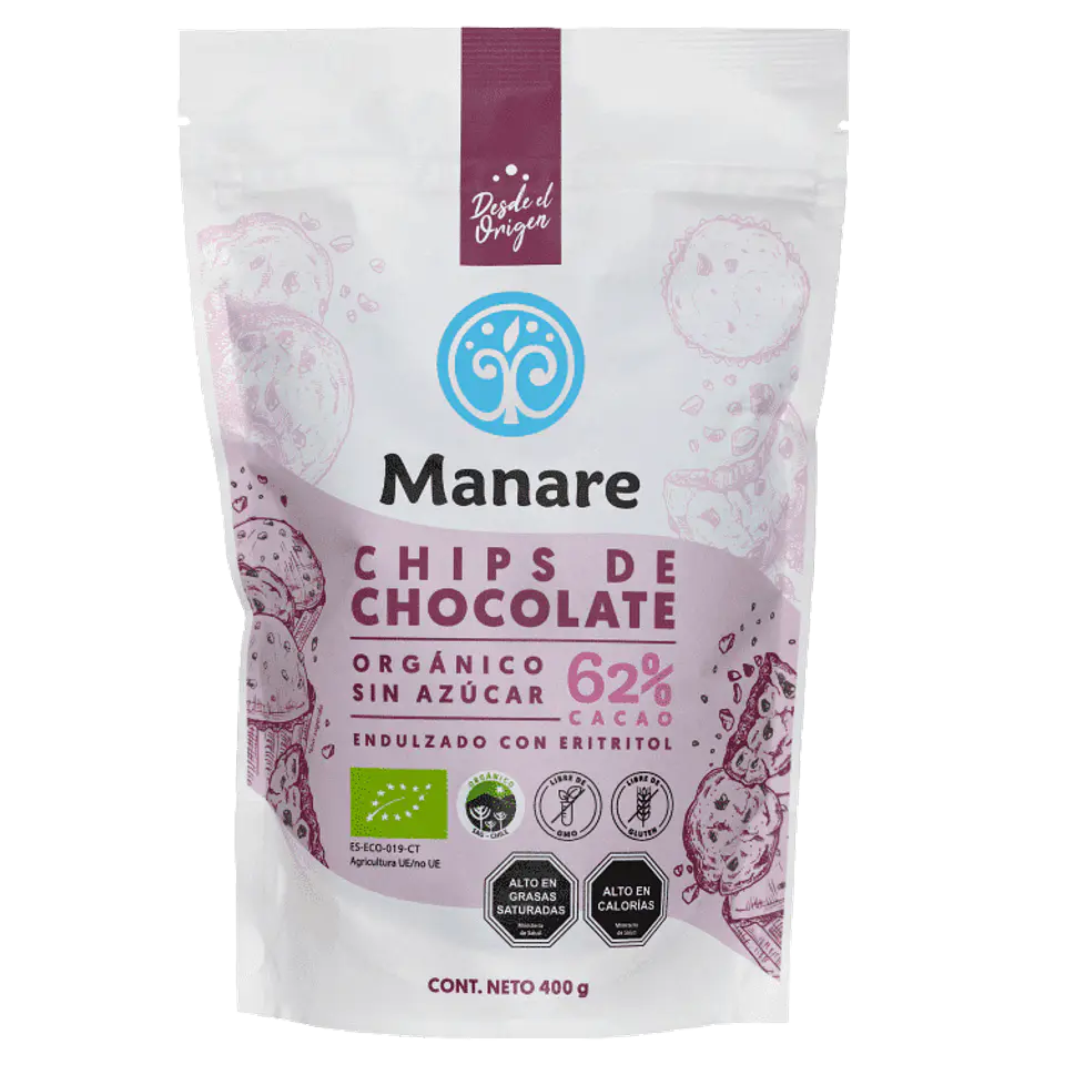 Chips sin azúcar 62% Cacao Orgánico 400g Manare 1