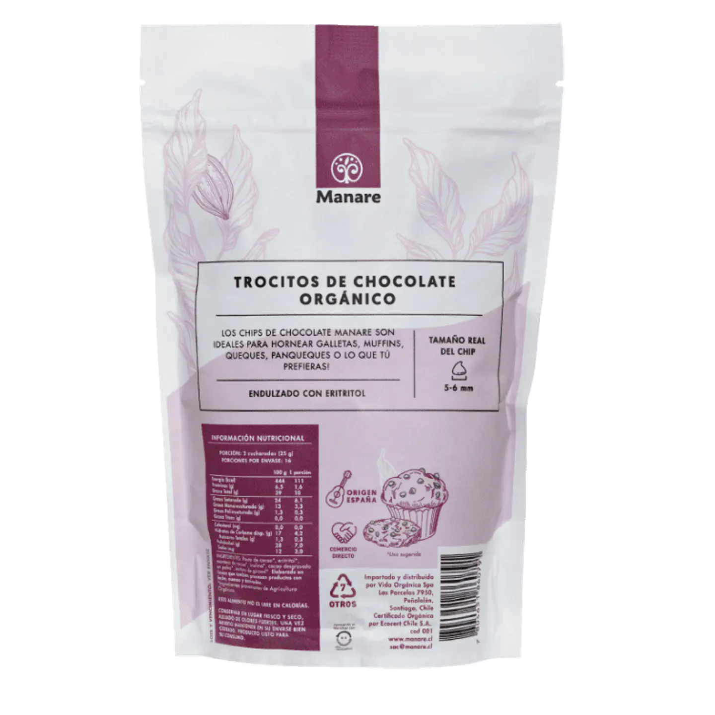 Chips sin azúcar 62% Cacao Orgánico 400g Manare 3