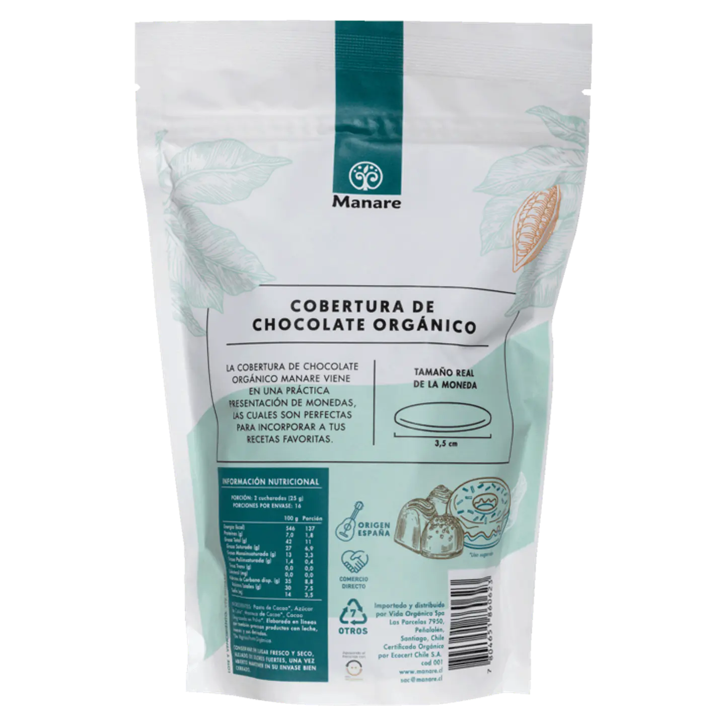 Cobertura 70% Cacao Orgánico 400g Manare 2