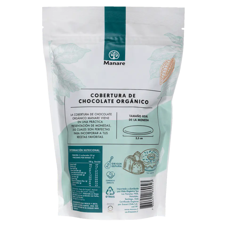 Cobertura 70% Cacao Orgánico 400g Manare 2