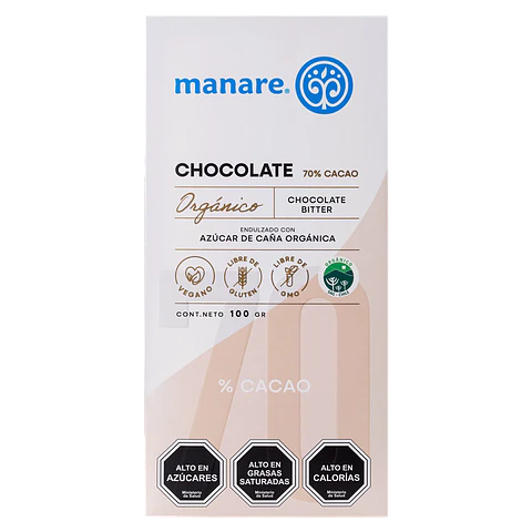 Chocolate 70% Cacao Orgánico 100g Manare