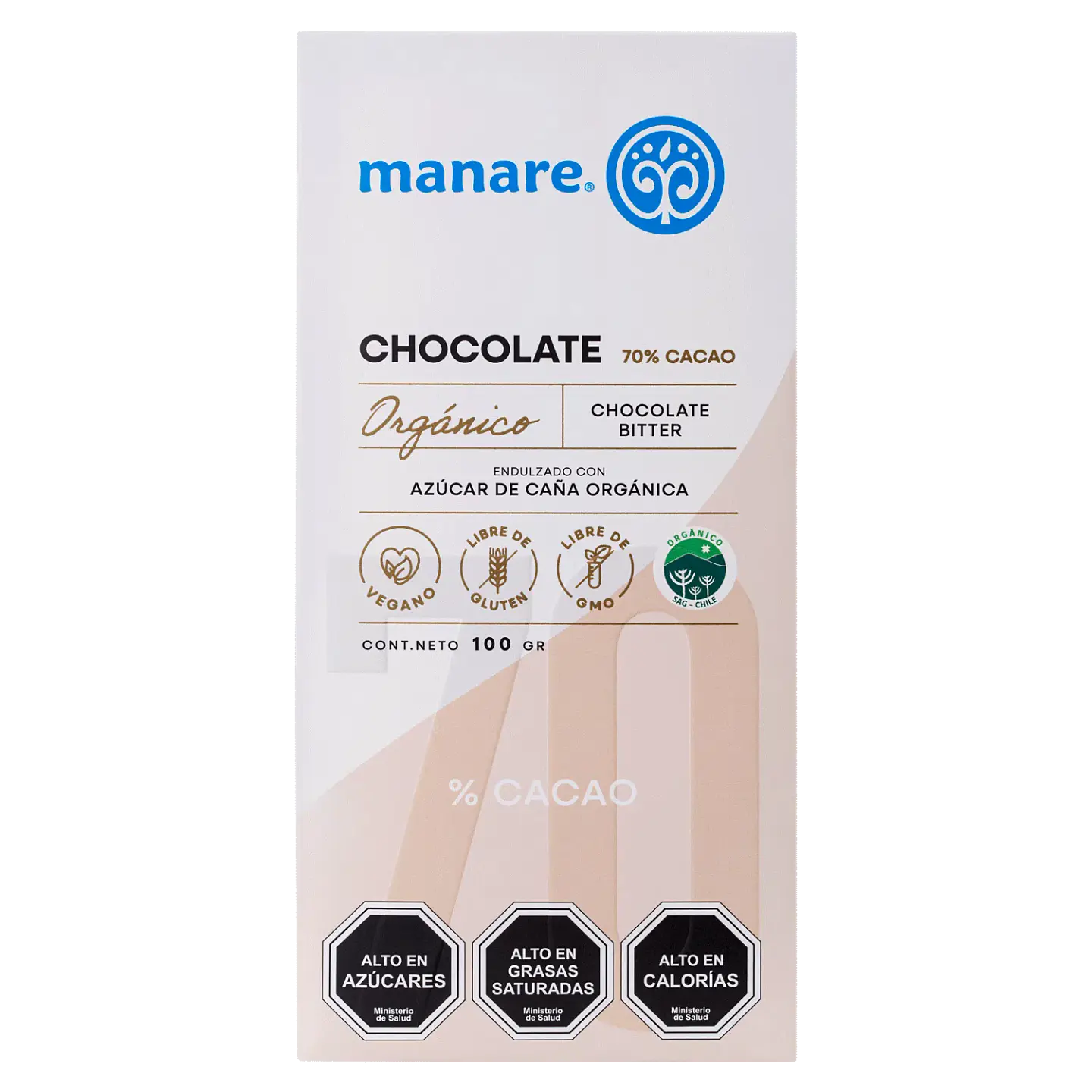 Chocolate 70% Cacao Orgánico 100g Manare 1