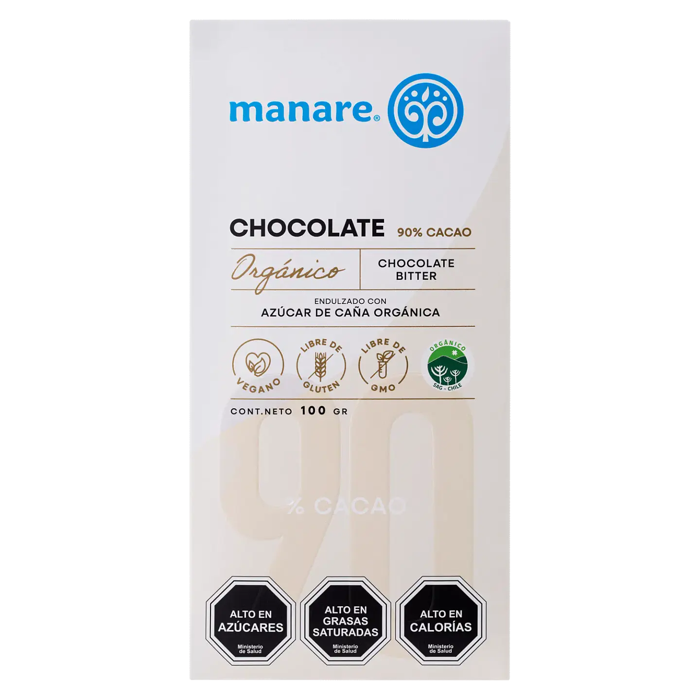 Chocolate 90% Cacao Orgánico 100g Manare 1