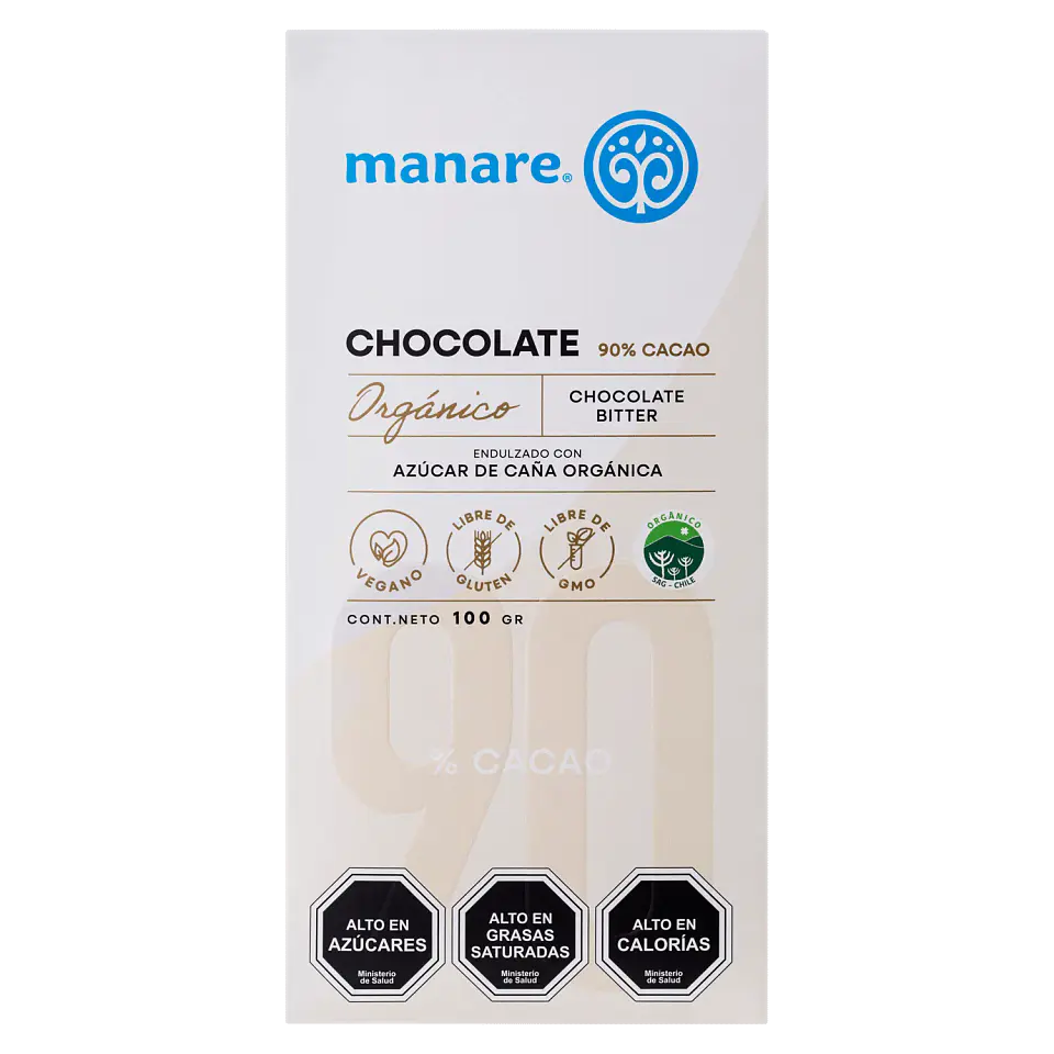 Chocolate 90% Cacao Orgánico 100g Manare 1
