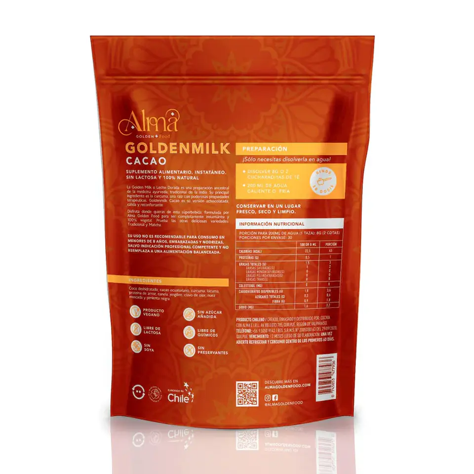 Goldenmilk Cacao 240g Leche Dorada Alma Golden Foods 3