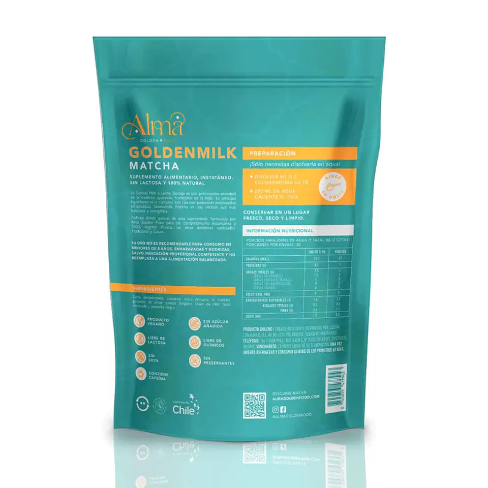 Goldenmilk Matcha 240g Leche Dorada Alma Golden Foods 3