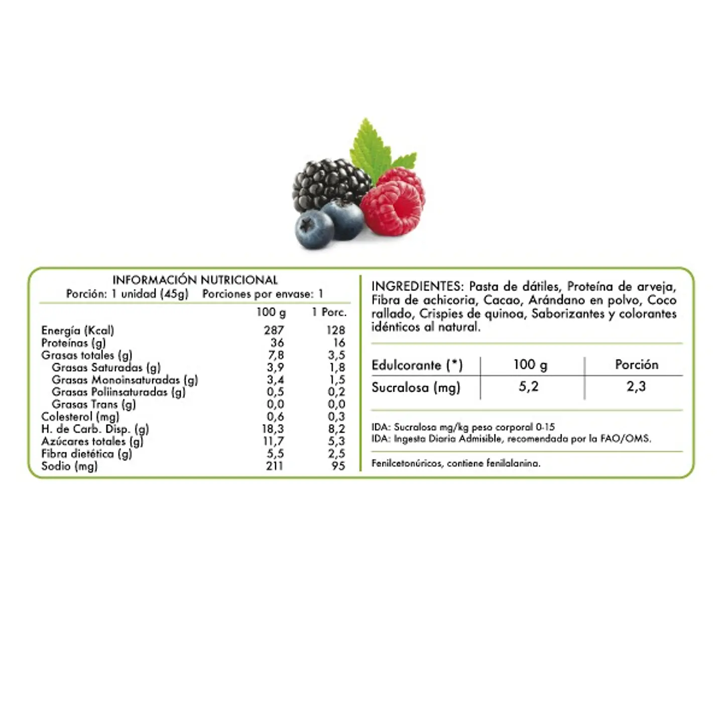 Barra de Proteina Revitta Frutos del Bosque 45g 2