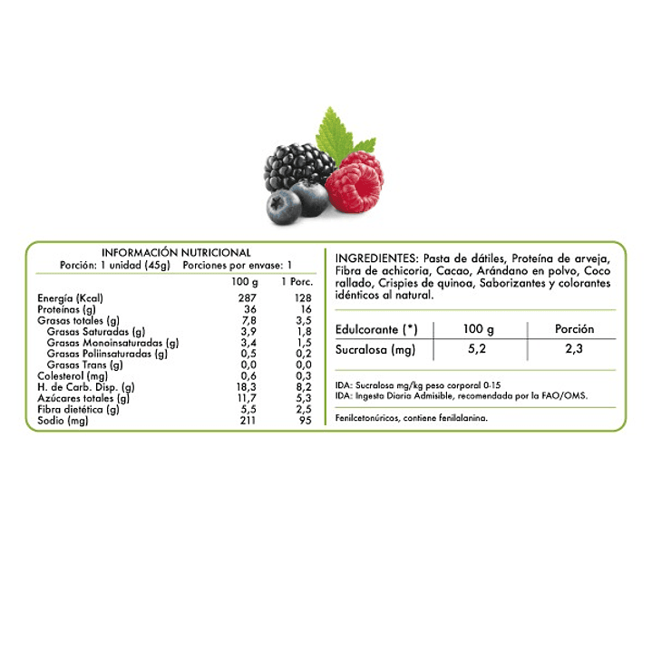 Barra de Proteina Revitta Frutos del Bosque 45g 2