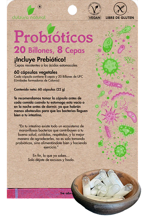 Probióticos Dulzura Natural 20 Billones y 8 Cepas