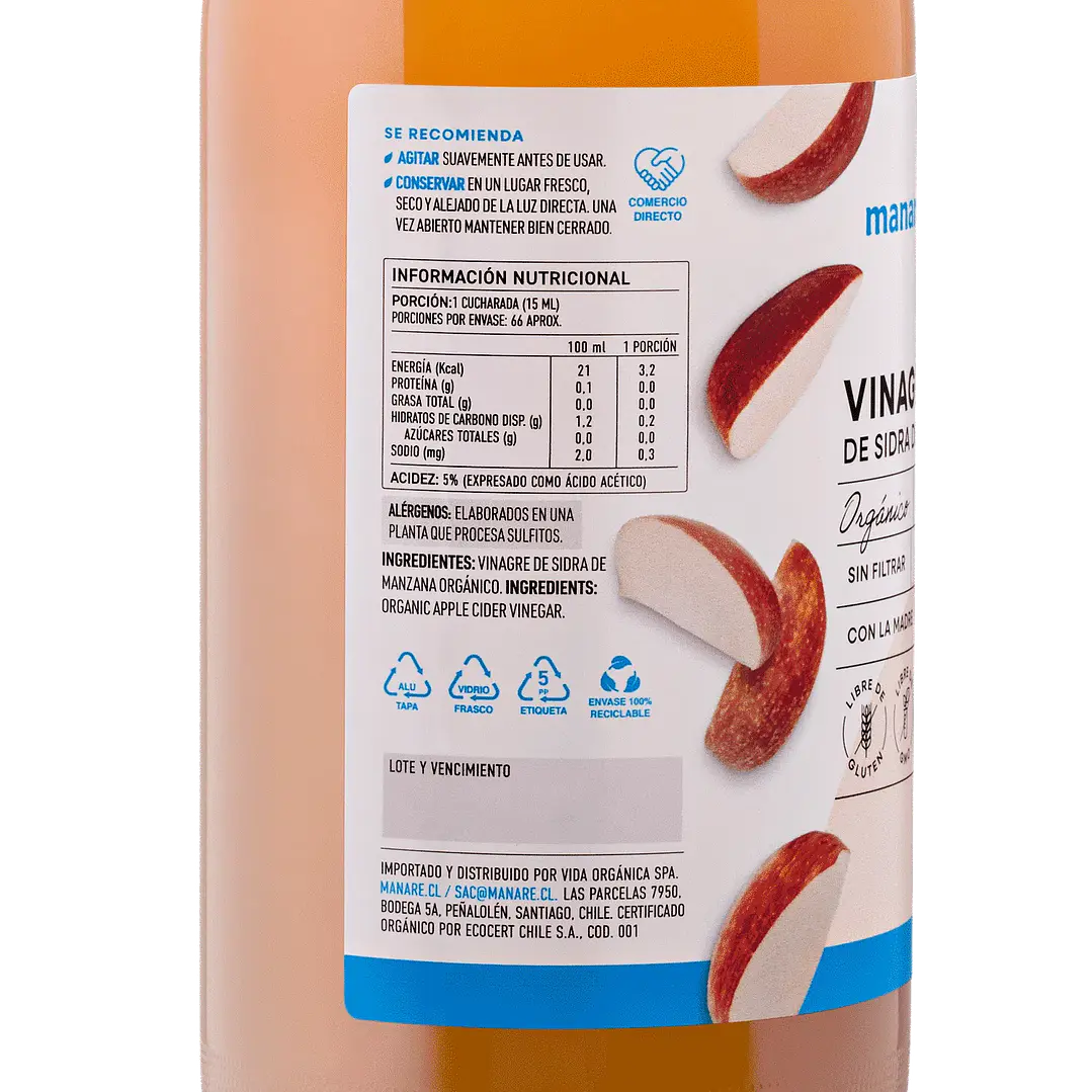Vinagre de Sidra de Manzana Orgánico 1 lt Manare 2