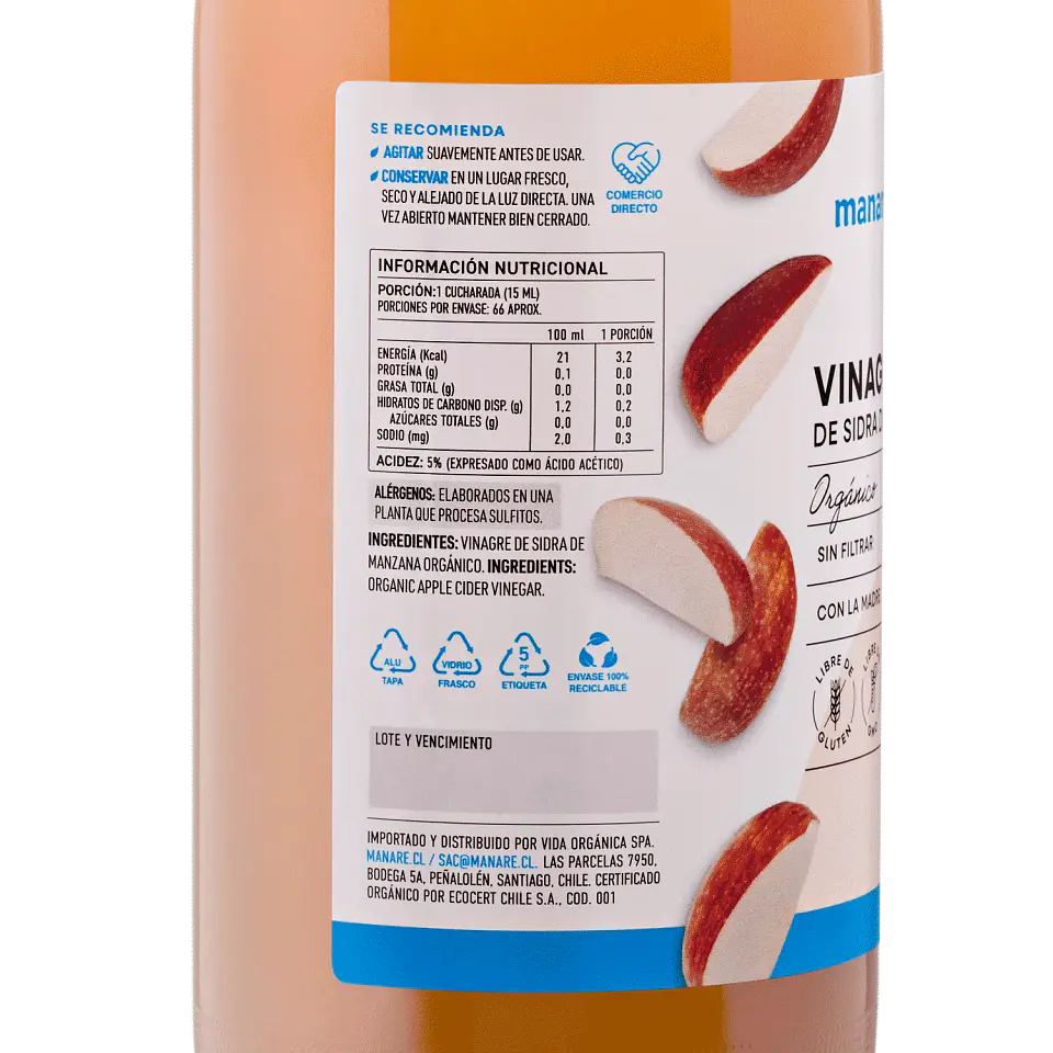 Vinagre de Sidra de Manzana Orgánico 1 lt Manare 2