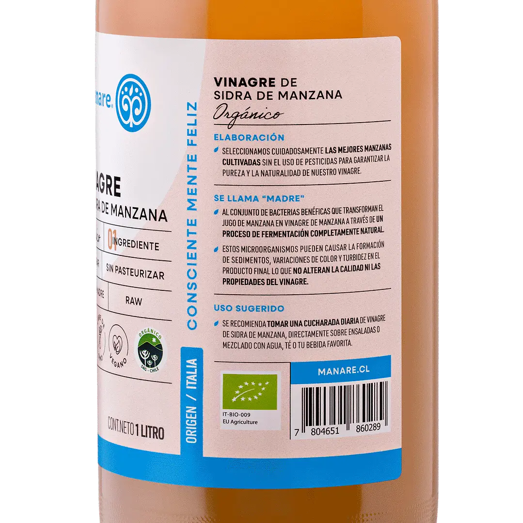 Vinagre de Sidra de Manzana Orgánico 1 lt Manare 3