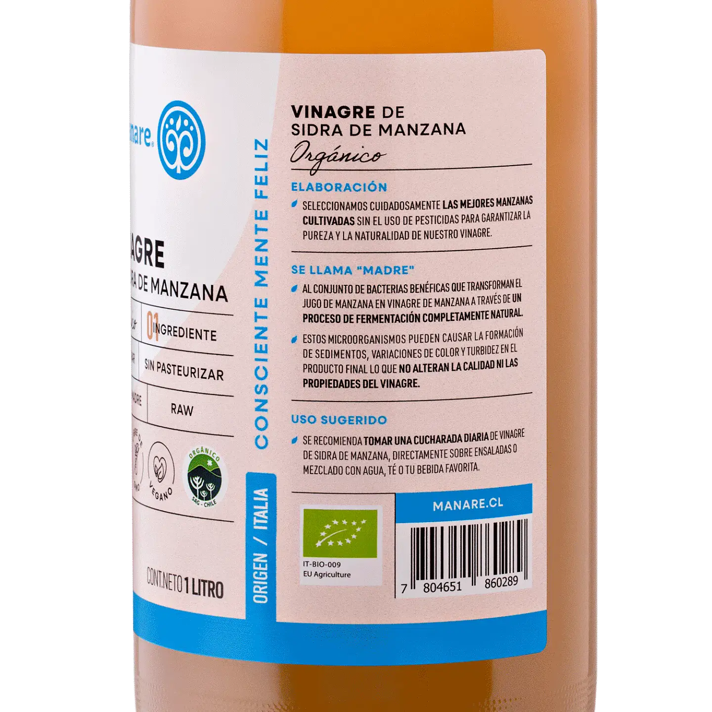 Vinagre de Sidra de Manzana Orgánico 1 lt Manare 3
