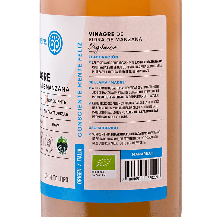Vinagre de Sidra de Manzana Orgánico 1 lt Manare 3