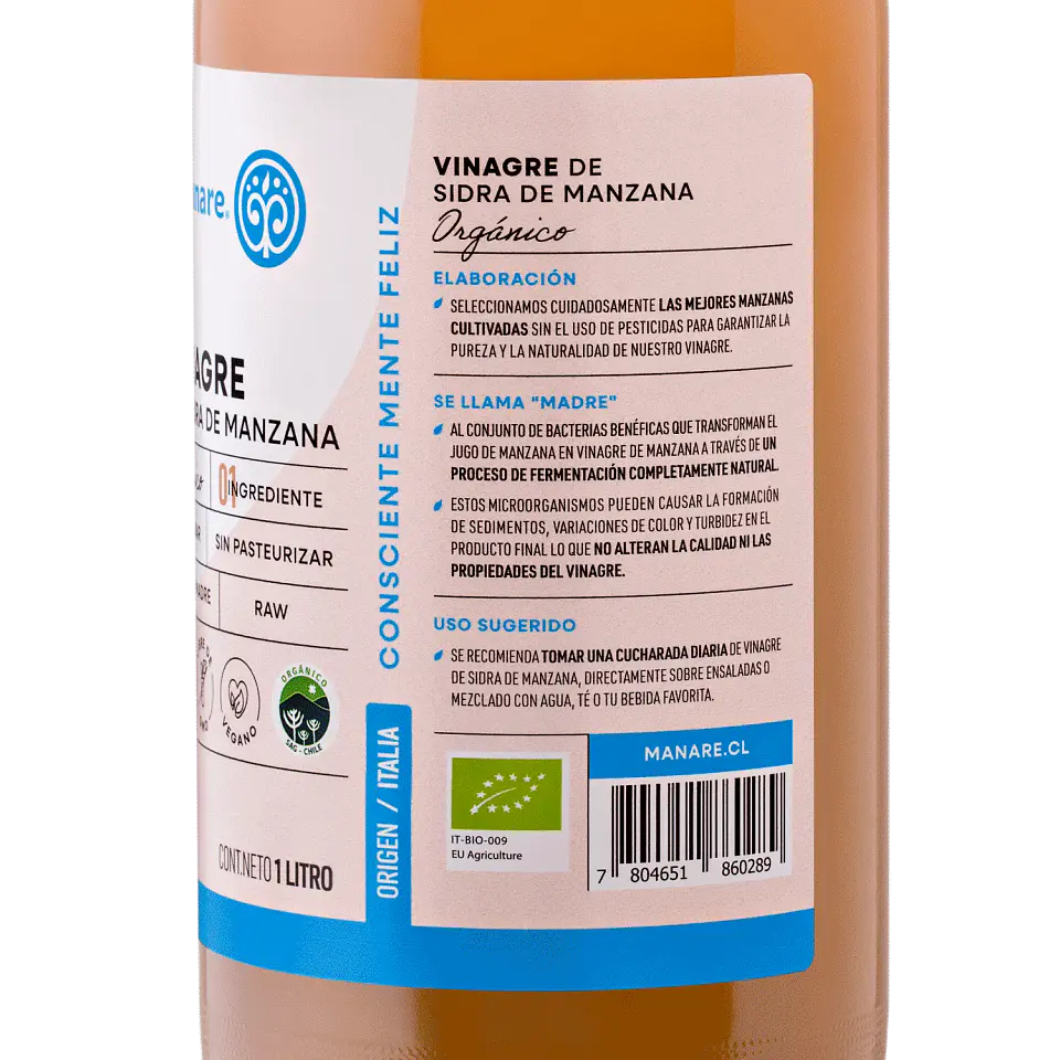 Vinagre de Sidra de Manzana Orgánico 1 lt Manare 3