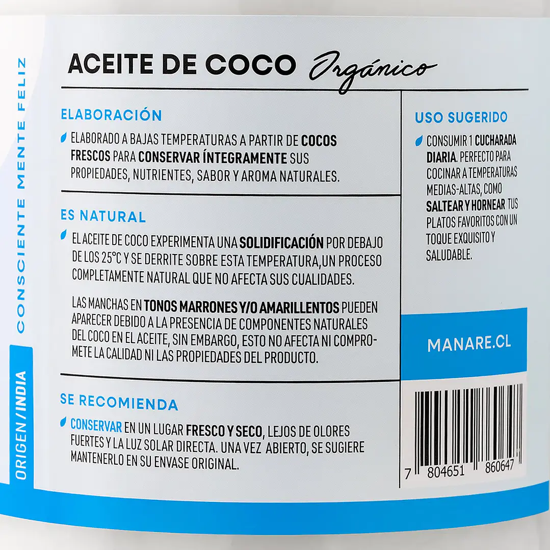 Aceite de Coco Orgánico 1 lt Manare 3