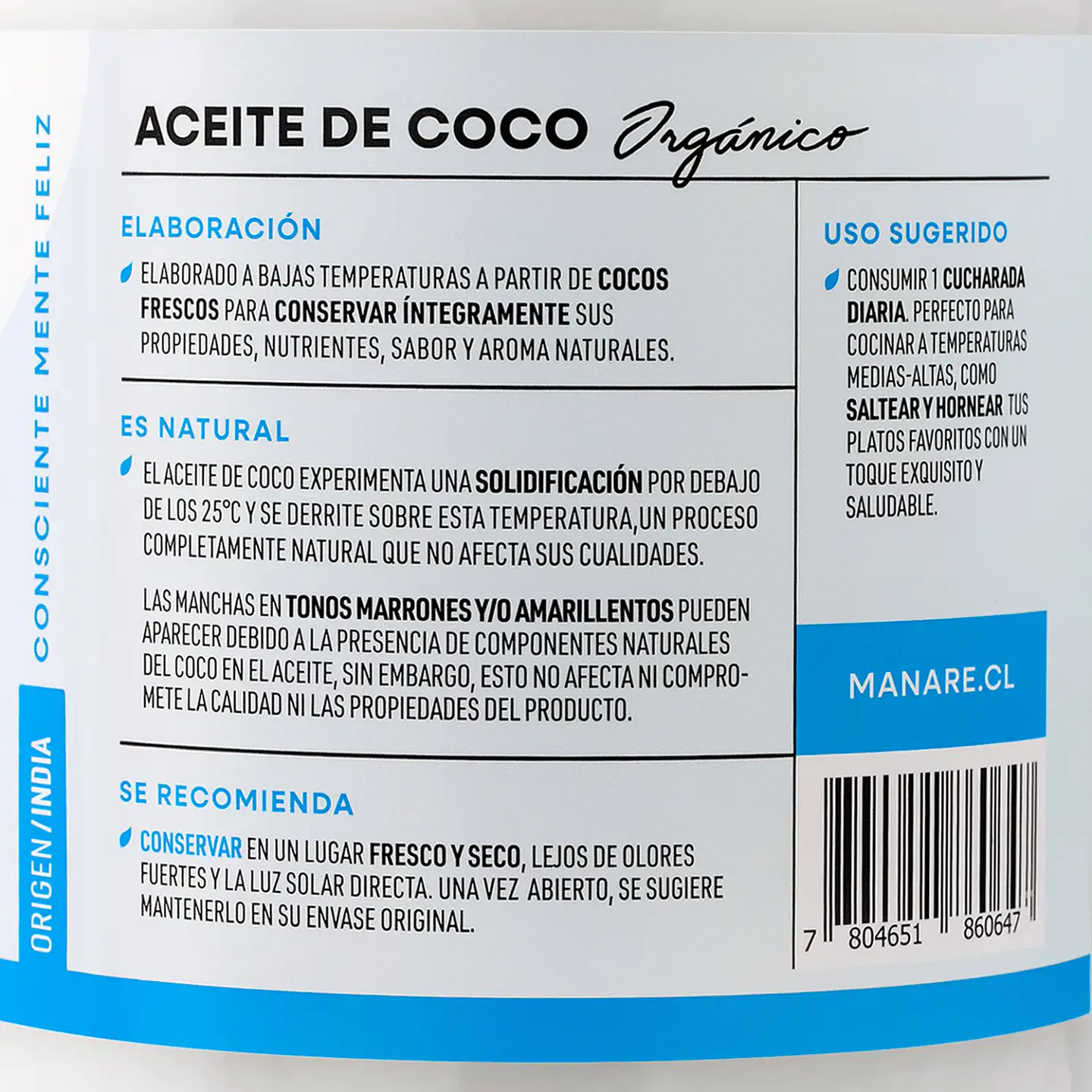 Aceite de Coco Orgánico 1 lt Manare 3