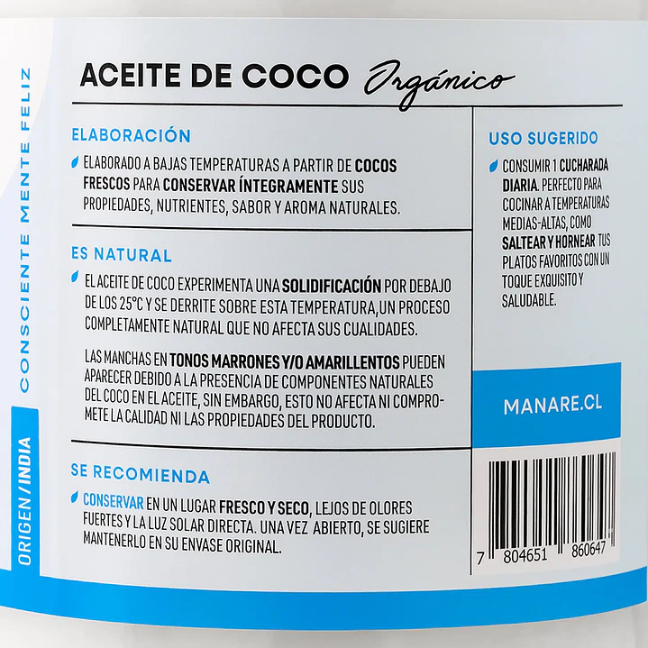 Aceite de Coco Orgánico 1 lt Manare 3