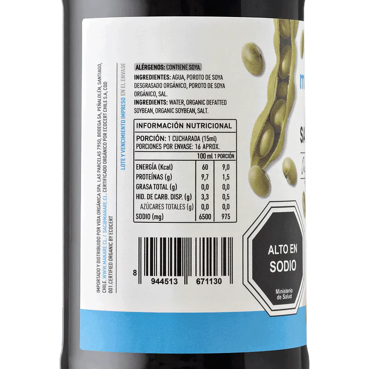 Salsa de Soya Orgánica Manare 250ml 2