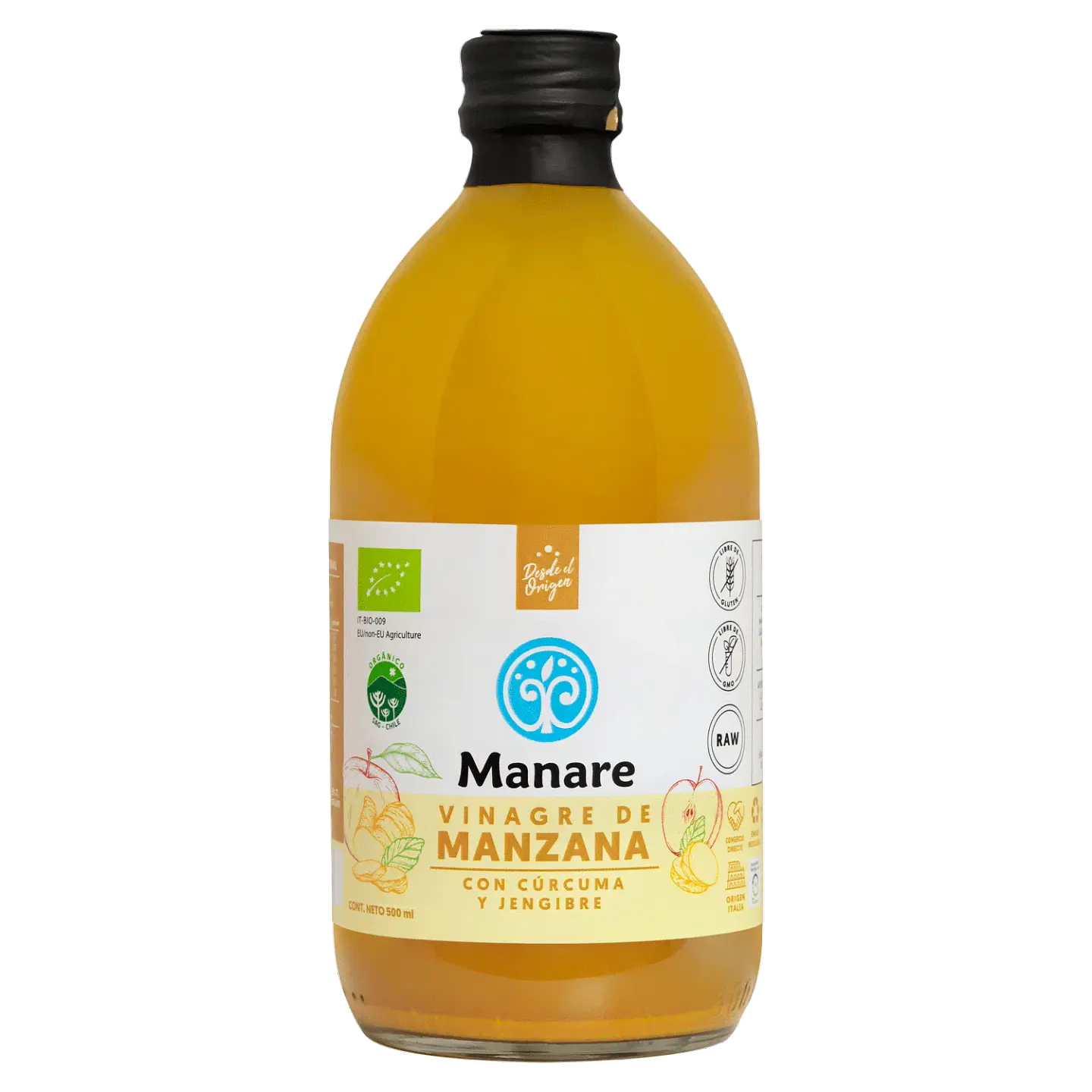 Vinagre Cúrcuma y Jengibre Orgánico Manare 500ml 1