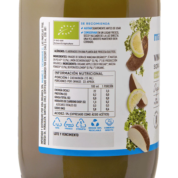 Vinagre Matcha y Limón Orgánico Manare 500ml 2