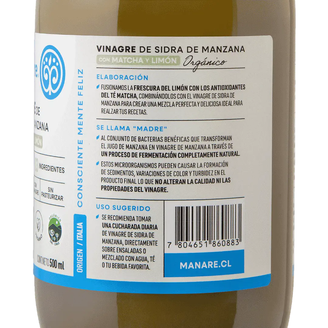 Vinagre Matcha y Limón Orgánico Manare 500ml 3