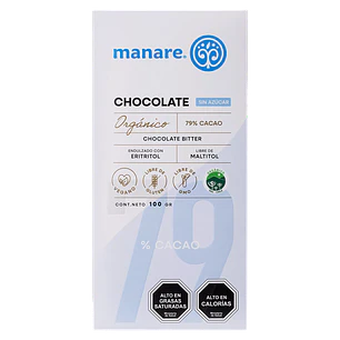 Chocolate sin azúcar 79% Cacao Orgánico 100g Manare