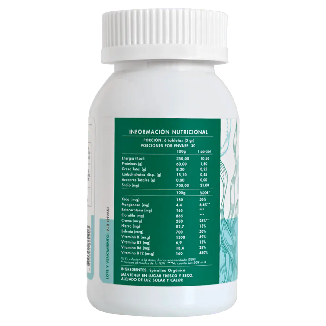 Spirulina Orgánica 180 Tabletas Manare 2