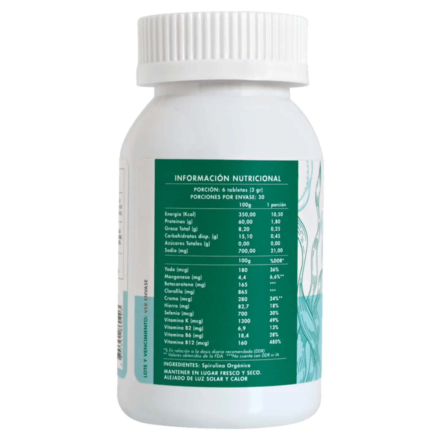 Spirulina Orgánica 180 Tabletas Manare 2