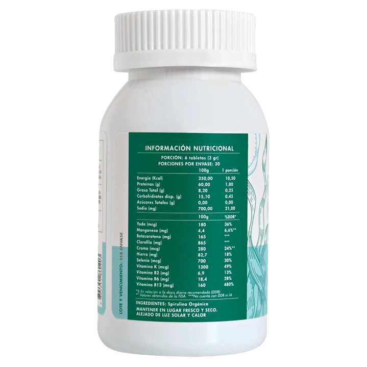 Spirulina Orgánica 180 Tabletas Manare 2