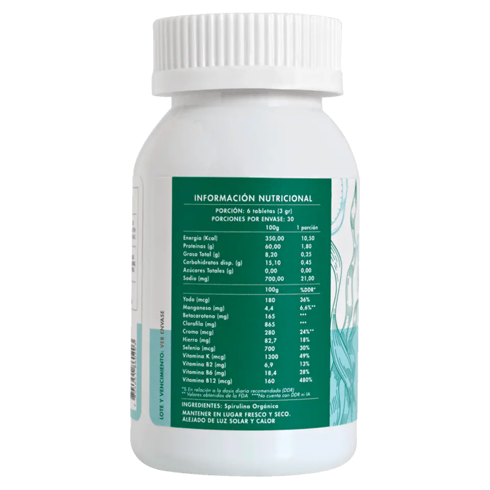 Spirulina Orgánica 180 Tabletas Manare 2