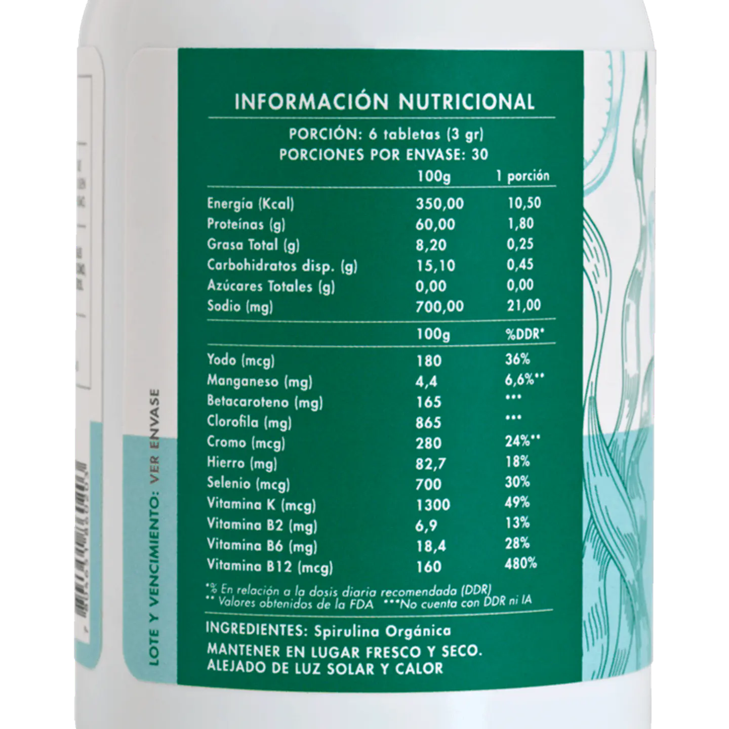 Spirulina Orgánica 180 Tabletas Manare 3