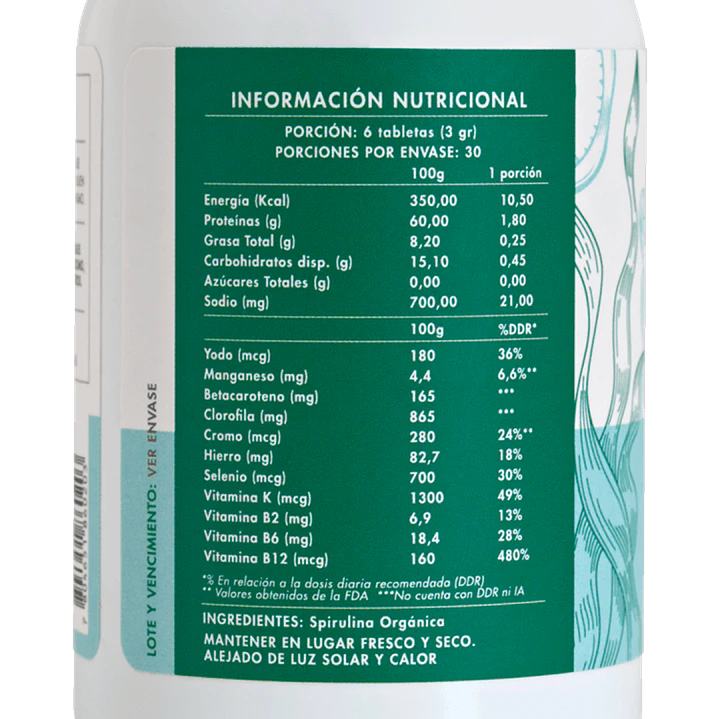 Spirulina Orgánica 180 Tabletas Manare 3